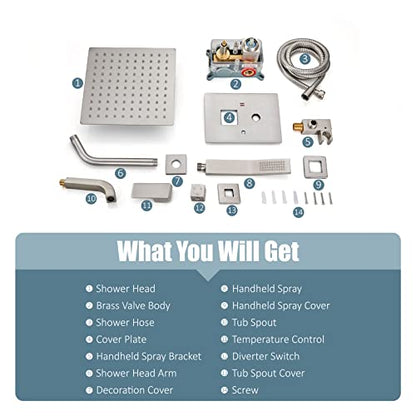 Aolemi Shower Faucet Set with Tub Filler Handheld 8" Head Brushed Nickel | Shower Valve and Trim Kit,Handheld Spray,Tub Spout,Single Handle,SUS304,Bathroom Mixer for Remodeling - color: Nickel, size: 8 Inch Shower Head