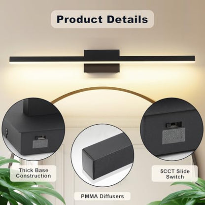 Joossnwell Bathroom Vanity Light Black Dimmable 5CCT Bathroom Lighting FIixtures Over Mirror 39.37 Inch Modern Vanity Light bar Led Bath Light ETL Certificated - color: Black, size: 39.37 Inch Long