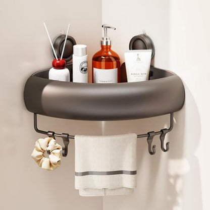 CICUFY Shower Caddy Suction Cup, 1 Pack No Drilling Corner Shower Shelves, Rust Proof Bathroom Storage Organizer, Shower Corner Caddy with Removable Hooks and Towel Bar, Triangle, Grey - style: Triangle Gray (1 Pack )