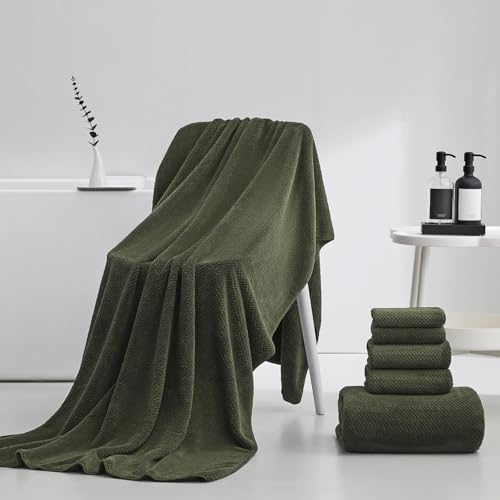 Oversized Bath Towels Extra Large 40x80 Inches Bath Sheets for Adults Super Soft Quick Dry Highly Absobent Microfiber Shower Towels (6 Piece,Green) - color: Green 6 Piece, size: 6 Piece