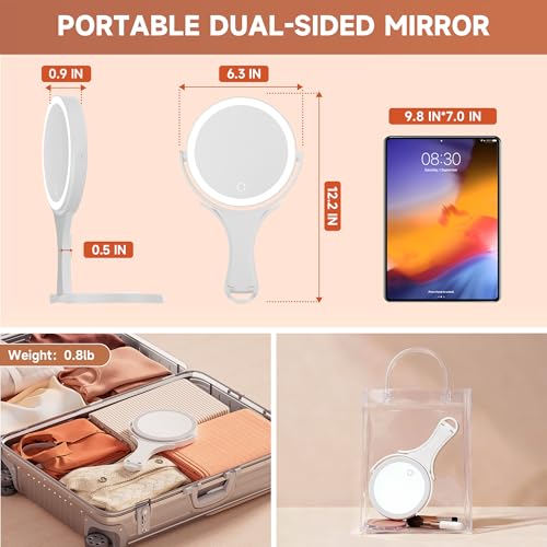 Hasipu Makeup Mirror with Lights 2000mAh Rechargeable Travel Mirror | 1X/10X Magnifying, Phone Stand Design, Rechargeable, 360° Rotatable, 3 Color Dimmable, Tabletop, Handhold, Hanging, White - color: White