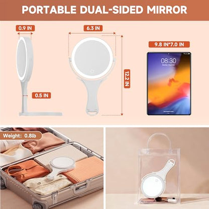 Hasipu Makeup Mirror with Lights 2000mAh Rechargeable Travel Mirror | 1X/10X Magnifying, Phone Stand Design, Rechargeable, 360° Rotatable, 3 Color Dimmable, Tabletop, Handhold, Hanging, White - color: White