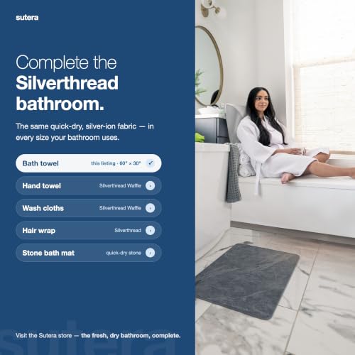 SUTERA Silverthread Bath Towel | Antimicrobial Towel with Silver Ion Technology | Waffle Weave Design, Plush, Lightweight, and Quick-Drying for Everyday or Spa Use | 31" x 57" (White) | - color: White, style: Bath Towel