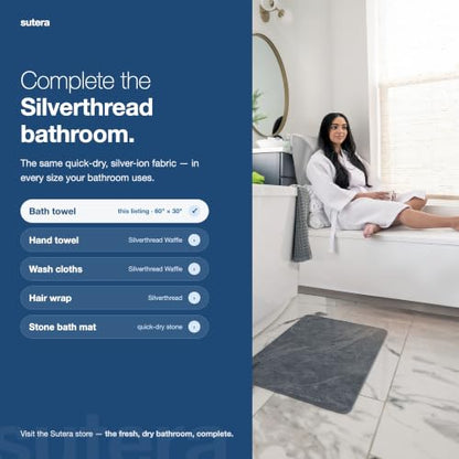 SUTERA Silverthread Bath Towel | Antimicrobial Towel with Silver Ion Technology | Waffle Weave Design, Plush, Lightweight, and Quick-Drying for Everyday or Spa Use | 31" x 57" (White) | - color: White, style: Bath Towel