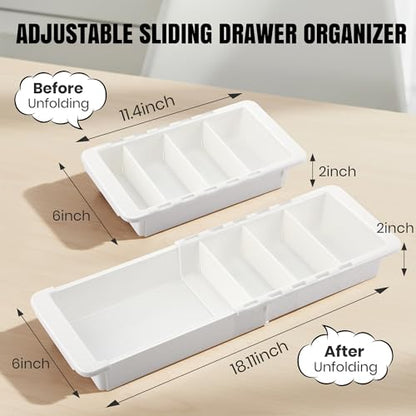 Enhon Deep Drawer Organizer Bins, Expandable Kitchen Tray | Adjustable Sliding Bins, Utensil BBQ Tool and Towel Storage, Kitchen Drawer Organization