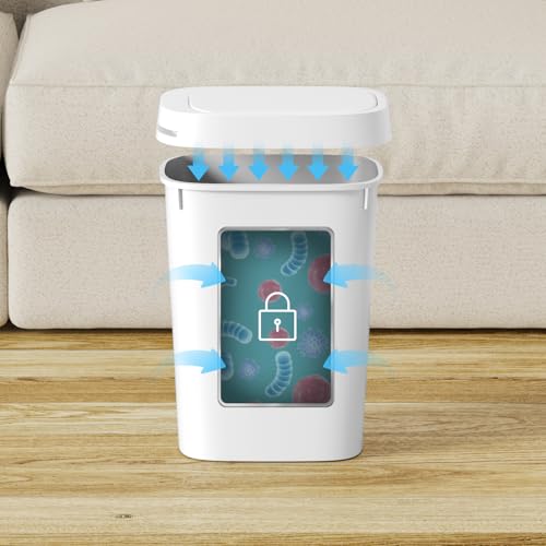 KSSKSS 3 Pack Bathroom Small Trash Can with Lid, 2.6 Gallon Slim Garbage Bin with Pop-Up Lid, 10L Plastic Wastebasket for Bedroom, Office, Kitchen, Toilet (White) - color: White-included Trash bags