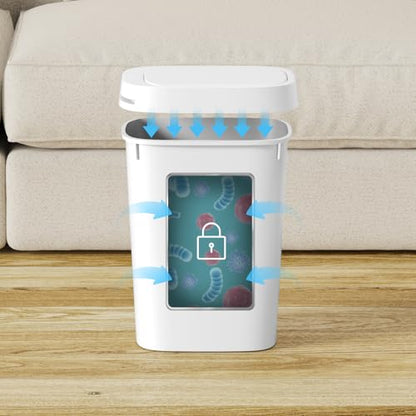 KSSKSS 3 Pack Bathroom Small Trash Can with Lid, 2.6 Gallon Slim Garbage Bin with Pop-Up Lid, 10L Plastic Wastebasket for Bedroom, Office, Kitchen, Toilet (White) - color: White-included Trash bags