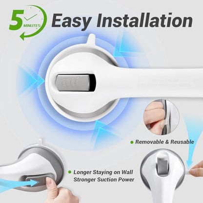 11 Inch Suction Grab Bars for Bathtub Shower, 2 Pack Heavy Duty No Drill Bathroom Safety Handles with Double Locking Suction Cups, Non Slip Shower Grab Bar for Seniors, Elderly, Pregnant Women