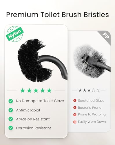 Cesun 304 Stainless Steel Toilet Brush and Holder Set, 2 Brush Heads, Black | S-Shaped Deep Cleaning, Scratch-Free Nylon Bristles, Long Handle & Splash Guard, Replaceable Brush Head - color: Black