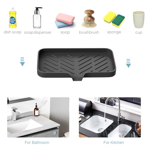 Kitchen Sink Tray,3 Pcs Silicone Sponge Holder for Kitchen Sink Organizer, Kitchen Soap Tray Self Draining Soap Dish for Bathroom - color: Black-3 Pcs