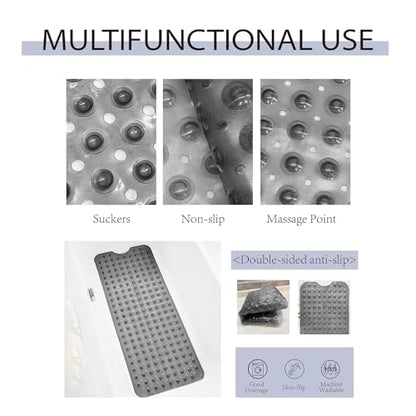 Non-Slip Bath Tub Mat, Extra Large 40x16 Inch Shower Mat with Suction Cups & Drain Holes, Quick Dry Soft Mat for Bathroom Floor Safety, Bubble Style, Gray - color: Gray