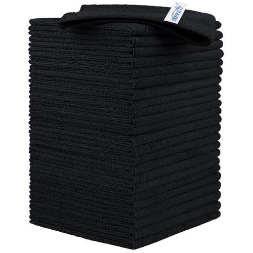 HOMEXCEL 24PK Microfiber Cleaning Cloth, Cleaning Rag for Home, 11.5x11.5in | Reusable, Lint Free, Scratch-Free and Highly Absorbent Towels for Kitchen, Window and Glass, Cars, Black - color: Black