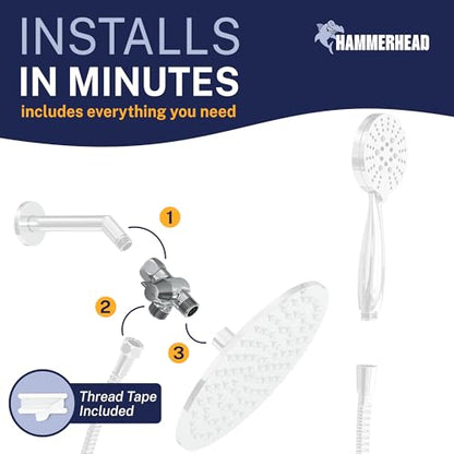 HammerHead Showers® Solid Metal 3 Way Shower Diverter Valve - Shower Arm Diverter Connects Fixed and Hand Held to Shower Arm - Shower Diverter for Dual Shower Head - Shower Splitter 2 Way - Chrome - color: Chrome
