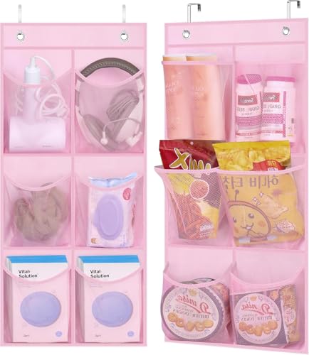 2 Packs Narrow Kids Over the Door/Wall Shoe Organizer Small Baby Hanging Shoe Rack for Closet with Clear Mesh Pocket Shoe Storage for Toddler Girl Bedroom, Bathroom, RV, Pantry, Camping (Pink) - color: Pink