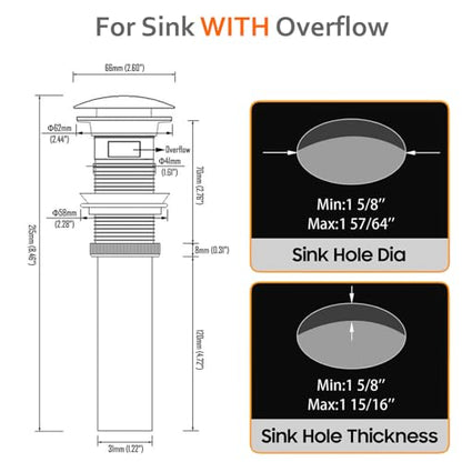 Antique Brass Pop Up Drain with Overflow for Vessel Sinks | Heavy Brass Construction with Rustproof Finish and Tool-Free Hand Tighten, Smooth Operation, Compatible with Most Sink Holes.