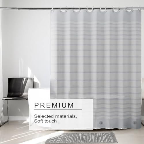 TIKABC Shower Curtain Liner, 4G PEVA Shower Liner, Plastic Waterproof Shower Curtains, 72x72 inch with Grommet Holes 3 Magnetic Weights - color: Horizontal Stripe