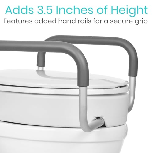 Vive Raised Toilet Seat Riser for Seniors (with Handles) - Handicap Rail | Grab Bar Seat for Over Toilet - Elevated Safety for Elderly, Disabled, Medical - Elongated - size: Elongated
