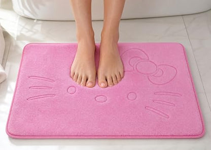 Pink Cartoon Non Slip Memory Foam Bath Mat 15.75 x 23.62 Inch | Cute Design,Super Soft & Water Absorbent Multi-Use Rug, Suitable for Bathroom, Bedroom, Living Room and Entry Door