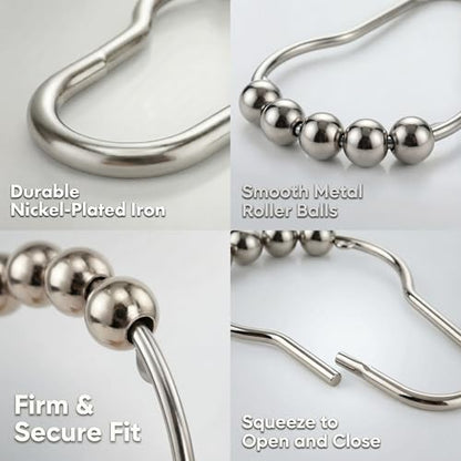 Shower Curtain Hooks Rings Set of 12, Rust Resistant Metal Double Glide Shower Hooks with Smooth Roller Balls for Bathroom Shower Rods and Curtains Nickel - color: Nickel