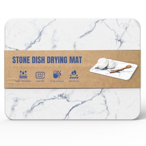 Quick Dry Stone Drying Mat for Kitchen Counter, Water-Absorbent Diatomaceous Dish Drying Mats, Multi-Purpose Stone Drying Tray for Cups Dishes Bottles