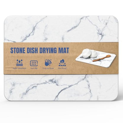Quick Dry Stone Drying Mat for Kitchen Counter, Water-Absorbent Diatomaceous Dish Drying Mats, Multi-Purpose Stone Drying Tray for Cups Dishes Bottles