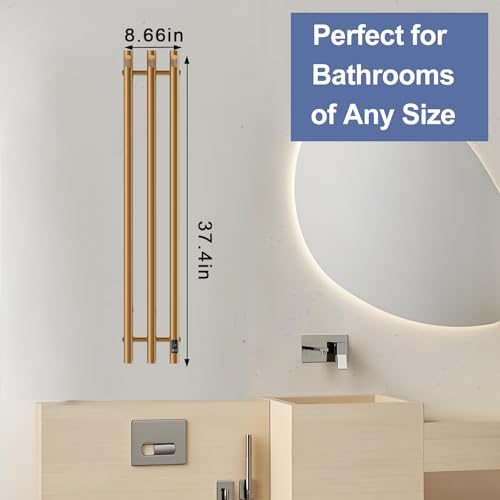 Electric Towel Warmer Rack, Wall Mount 3-Bar Stainless Steel, 38 in, Gold - color: Gold