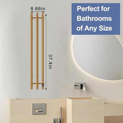 Electric Towel Warmer Rack, Wall Mount 3-Bar Stainless Steel, 38 in, Gold - color: Gold