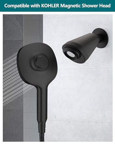 Adjustable Shower Holder Compatible with Delta Fit Kohler Magnetic Handheld Showerhead - 3M VBH Adhesive Tape for Strong Hold, No Drill, Any Height Use, Matte Black - size: Matte Black