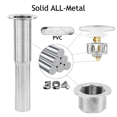 Bathroom Sink Drain,4 Pack Drain Stopper Without Overflow,Pop Up Drain Assembly with Detachable Strainer Basket,Built-in Anti-Clogging, Stainless Steel Nut Brushed Nickel - color: 4 Pack-brushed Nickel-big Cap, style: Without Overflow