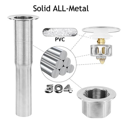 Bathroom Sink Drain,4 Pack Drain Stopper Without Overflow,Pop Up Drain Assembly with Detachable Strainer Basket,Built-in Anti-Clogging, Stainless Steel Nut Brushed Nickel - color: 4 Pack-brushed Nickel-big Cap, style: Without Overflow
