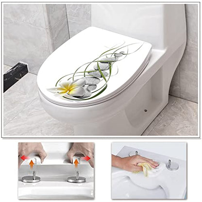White Plastic Quick Release Toilet Seat - Oval Shape, Top Fixing with Adjustable Hinges, Easy Clean, Seagull and Starfish Design - One Size - color: Stone and Grass