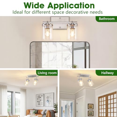 FadimiKoo 2-Lights Brushed Nickel Kitchen Track Lighting Fixtures Ceiling Mount, Adjustable Hallway Light Fxitures with Clear Glass Shade, Modern Spotlight Fixtures for Living Room Foyer Stairway - color: Brushed Nickel, size: 2-Lights