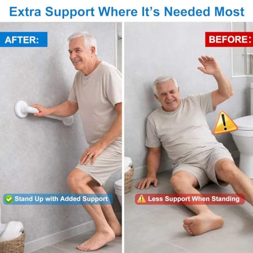 Shower Grab Bar for Wall: 12” ABS Safety Bars for Seniors, Wall Mount Bath tub Handles with Screws & Anchors, Bathroom Support Rails for Pregnant Women & Handicap Users, Toilet & Bathtub Assistance