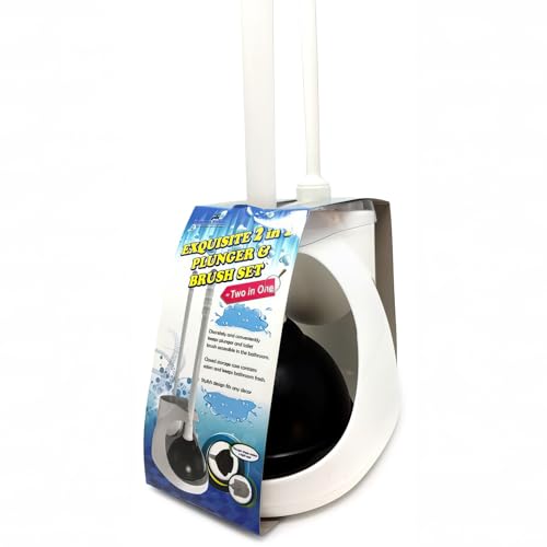 PLN07 Toilet Plunger, 4-1/2" Cup 4" Brush and Caddy, Black/White