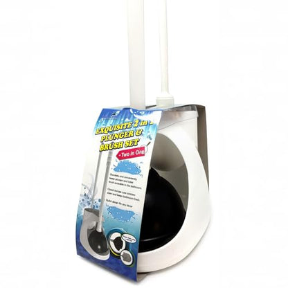 PLN07 Toilet Plunger, 4-1/2" Cup 4" Brush and Caddy, Black/White