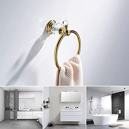 WOLIBEER Crystal Towel Ring, Gold Toilet Paper Holder Hand Towel Holder Towel Hook Tissue Roll Paper Holder Wall Mounted Towel Hanger 2 Pieces Sets - color: Gold