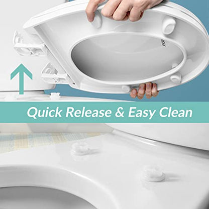 Toilet Seat Round Slow Close, Non Slip Bumpers Quick-Release White | Quiet Close, Tool-Free Install, Four Bumpers, Never Loosen, Fits Standard Round Bowls, Plastic, White - size: Round