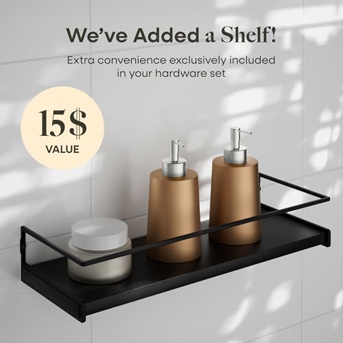 Brushed Nickel Bathroom Accessories Set with 15.7" x 5.9" Shelf, 6 Pcs (5+Shelf) - color: Brushed Nickel