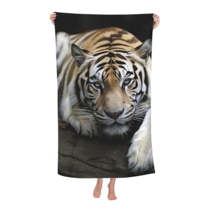 Tiger Lie On Rock Bath Towel Super Absorbent Beach Towels Microfiber Bathroom Towel 32 x 52 Inch - color: Tiger Lie on Rock