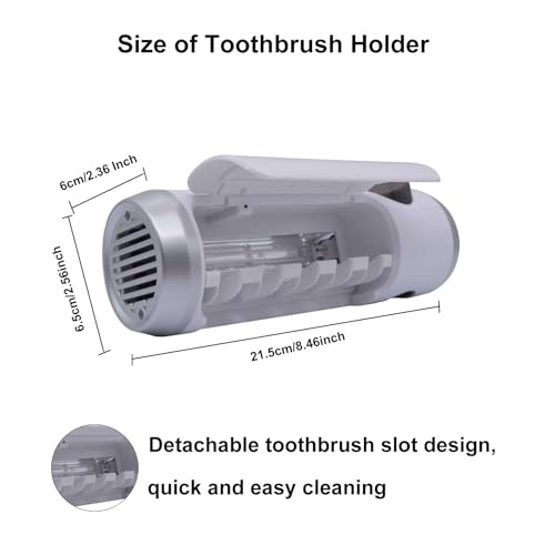 Toothbrush Holder Cleaner with Fan Drying Function, 5 Slots, 6-Minute Timer | Rechargeable Wall-Mounted Holder; Fits Sonic And Manual Toothbrushes