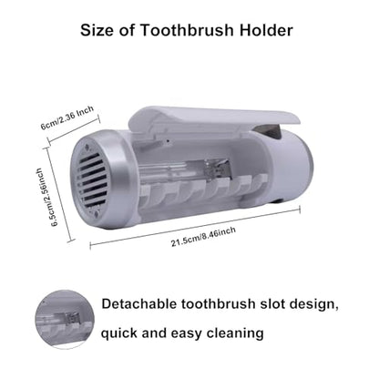 Toothbrush Holder Cleaner with Fan Drying Function, 5 Slots, 6-Minute Timer | Rechargeable Wall-Mounted Holder; Fits Sonic And Manual Toothbrushes