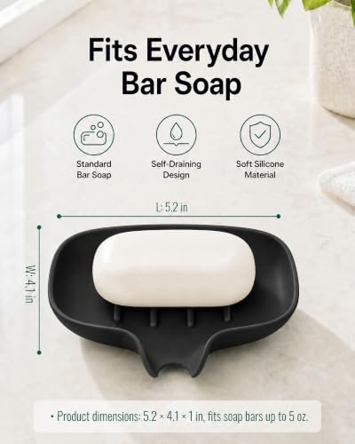 AIMAIAIMAI 3 Pack Soap Dish, Soap Dishes for Bathroom, Shower, Silicone Soap Bar Holder, Soap Tray for Kitchen, BPA-Free, Dishwasher Safe (Black) - color: Black