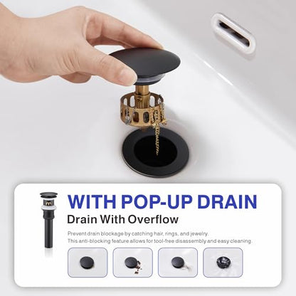 Bathroom Faucet with Sprayer, Matte Black Single Hole with Pop-Up Drain | Kablle Single Handle Pull Out 1 or 3 Hole Laundry Bar Basin Faucet with Deck Plate, KBL-7002B-CL - color: Matte Black