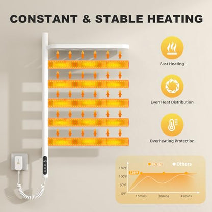 Swivel Heated Towel Rack with Shelf,Rotating Electric Towel Warmer Rack Wall Mounted with Timer,Heated Towel Warmer for Bathroom with Swing Arm,5 Bars,Plug in & Hardwired,White - color: White