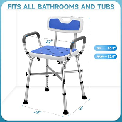 Shower Chair for Inside Shower, 600 lb Adjustable Chair with Arms and Back | FSA/HSA Eligible, 600lb Capacity, Crossbar Design, Adjustable Height, Tool-Free, Non-Slip Bath Chair for Elderly and Disabled - color: Blue