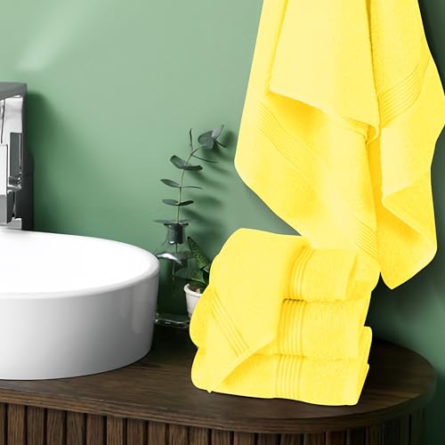 Ultra Soft 6 Pack Cotton Towel Set, Contains 2 Bath Towels 28x55 inch, 2 Hand Towels 16x24 inch & 2 Wash Coths 12x12 inch, Ideal for Everyday use, Compact & Lightweight - Yellow - color: Yellow