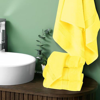 Ultra Soft 6 Pack Cotton Towel Set, Contains 2 Bath Towels 28x55 inch, 2 Hand Towels 16x24 inch & 2 Wash Coths 12x12 inch, Ideal for Everyday use, Compact & Lightweight - Yellow - color: Yellow