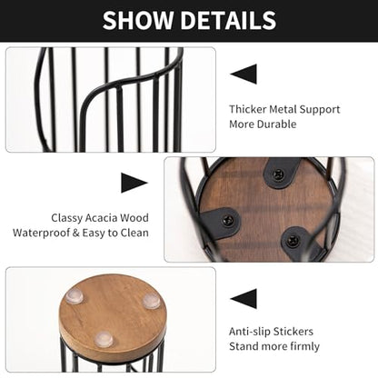 2PCS Bathroom Cup Dispenser with Acacia Wood Stand - Essential Bathroom Accessories for Toothbrush Holders & Mouthwash Cup Dispenser on Vanity Countertops Black - color: 2 Pack Black