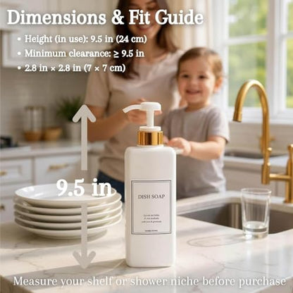 Modern Gold Design Shampoo and Conditioner Dispenser - Large 27oz Shower Soap Dispenser, Set of 3 Refillable Empty Plastic Pump Bottles for Bathroom and Body Wash (6 Waterproof Labels Included), White - color: White