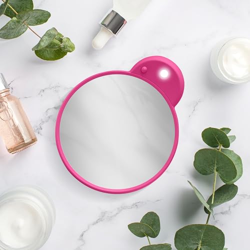 Compact Mirror with Light & Magnification, Retractable Suction Cups by Zadro - color: Pink